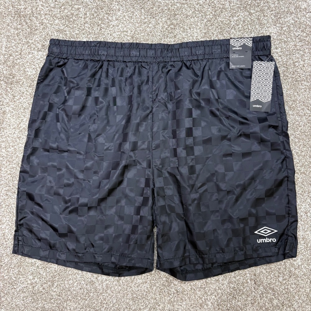 NEW Umbro Soccer Shorts Men's XL Black Checkerboard Retro Athletic 7" Inseam
